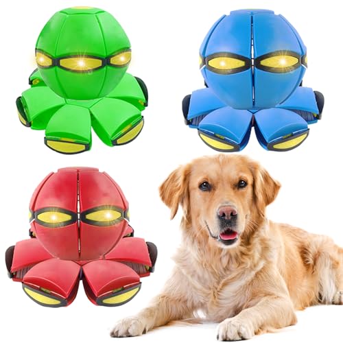 3PCS Dog Flying Disc Toy - Light Up Saucer Ball for Dogs - Outdoor Games (Red+Blue+Pink) - color: Red+Blue+Pink