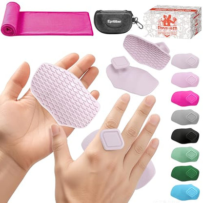Large Anti-Slip Gym Workout Grips for WeightLifting,Silicone Hand Protector - color: Pale Pink
