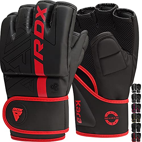 RDX MMA Gloves Grappling Sparring, Pre-Curved Mixed Martial Arts Mitts Men Women Boxing Gloves, Maya Hide Leather Kara Cage Fighting Workout, Combat Sports Training, Muay Thai, Punching Bag Kickboxing - color: Red, size: Large