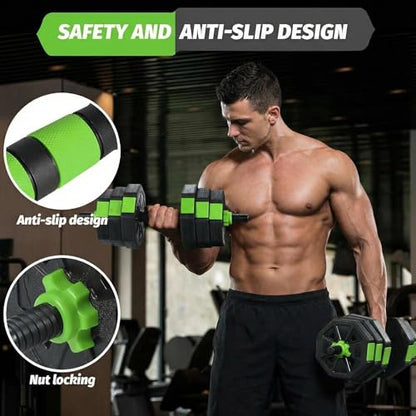 Adjustable Weight Set 88Lbs, 4-in-1 Dumbbell Set and Barbell Weight Set for Home Gym, Converts to Kettlebell & Push-Up Stand, Free Weights Dumbbells Set for Men & Women Full Body Workout