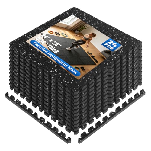 0.56" Thick Rubber Gym Floor Mats, 24 Tiles 96 SqFt, Heavy Duty Flooring - size: 24 Tiles (96 Sq Ft)
