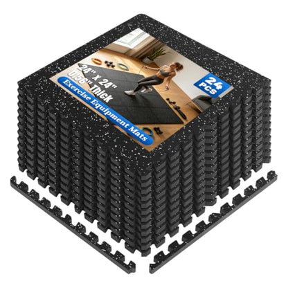 0.56" Thick Rubber Gym Floor Mats, 24 Tiles 96 SqFt, Heavy Duty Flooring - size: 24 Tiles (96 Sq Ft)