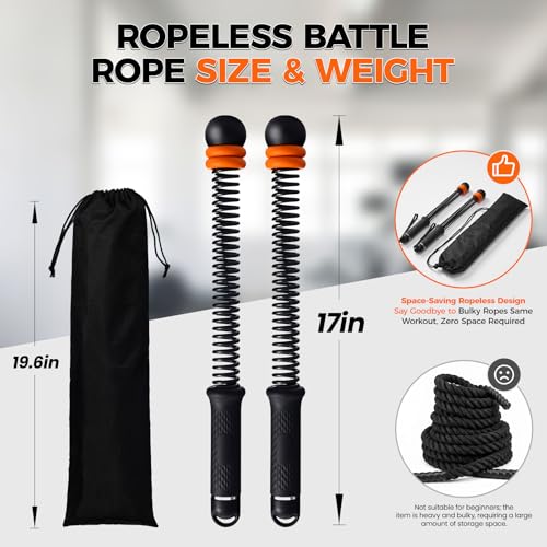 Weighted Ropeless Battle Ropes, 1.6-3lbs Adjustable Resistance Cordless Battle Ropes with Storage Bag & Poster, Portable Home Gym Workout Ropes for HIIT & Strength Training