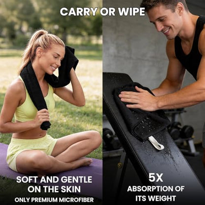 Microfiber Gym Towels - Quick Dry, Highly Absorbing, Odor-Free, for Men & Women - Gym Sweat Sports Towel for Hot Yoga, Tennis, Running, Workout, Camping, Set of 5 Pastel (Black - 15.5 * 31.5Inch)
