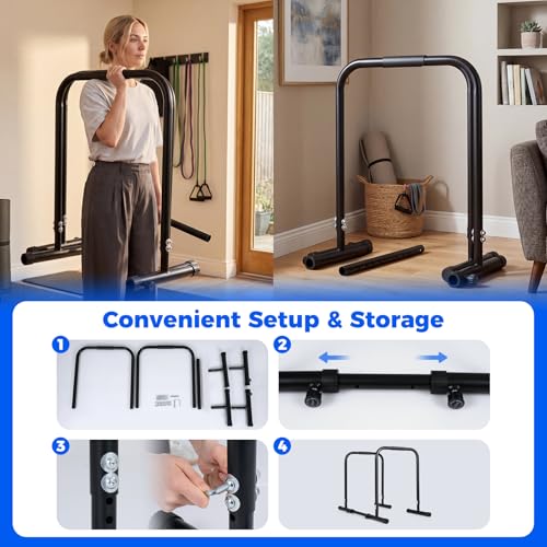 Goplus Adjustable Dip Bar, Heavy Duty Parallette Push Up Stand with 660 LBS Capacity, Anti-Slip Foam Grips, Portable Fitness Workout Dip Station for Home Gym, Calisthenics