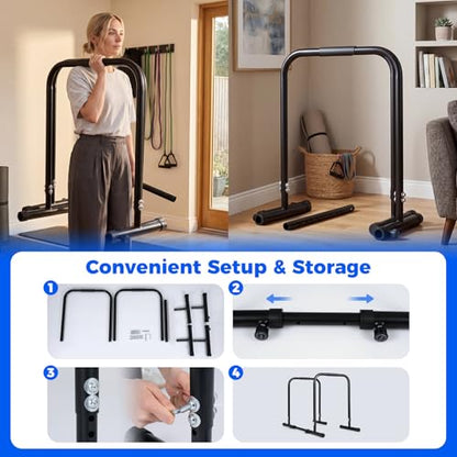 Goplus Adjustable Dip Bar, Heavy Duty Parallette Push Up Stand with 660 LBS Capacity, Anti-Slip Foam Grips, Portable Fitness Workout Dip Station for Home Gym, Calisthenics