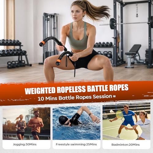 YEYES Weighted Ropeless Battle Ropes - Heavy Duty Cordless Workout Ropes with Steel Spring Resistance for HIIT & Home Gym, Compact Full Body Fitness Equipment for Men & Women(Black)