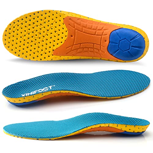 XINIFOOT 2 Pairs Professional Plantar Fasciitis Shoe Insoles Running Insoles High Elastic Cushioning Inserts for Foot Relief, Shock Absorption Breathable Sports Feet Insoles for Men