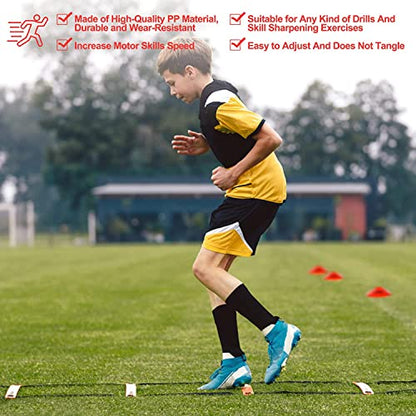 POWER GUIDANCE Agility Ladder (20 Feet) with Cones for Speed Agility Training & Quick Footwork Exercise - Soccer & Football Training Equipment for Adults, Youth & Kids - color: Red