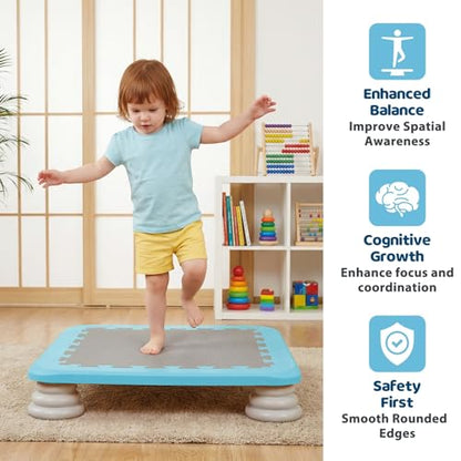Mini Trampoline for Kids 25 Inch, Rebounder Bouncing Board with Non-Slip Base, Sensory Balance & Bounce Jumping Toy, Gift for 3-12 Boys & Girls, Max Load 200 lbs - color: Light Blue