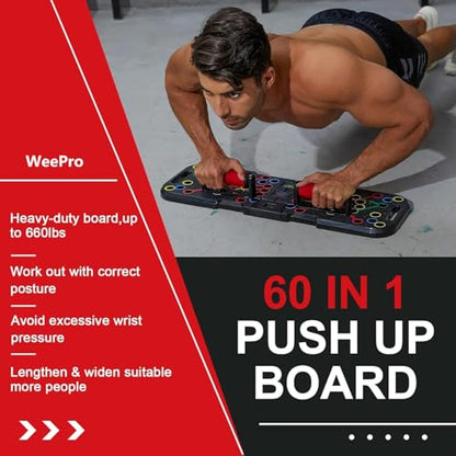 Push Up Board 60 in 1 with Smart Counter, Foldable Portable Home Gym System with Resistance Bands & Handles, Strength Training Equipment for Men & Women, Full Body Workout Kit
