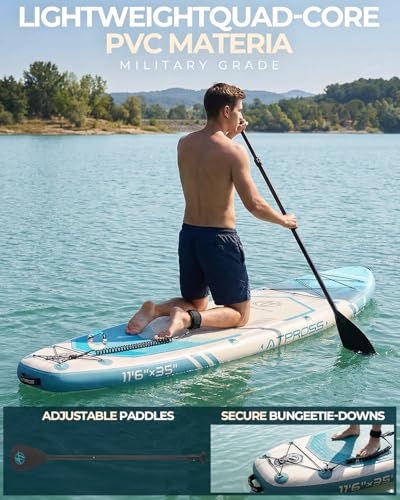 11'6"x35" Inflatable Paddle Board, 450lbs Extra Wide Stand Up Paddleboard for Adults with Premium SUP Accessories Kit & Backpack, Blow Up Kayak Non-Slip Stable Deck Boat for Yoga Fishing Surf - style: Light Wood Grain