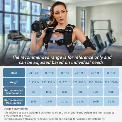 FUFF Weighted Vest Woman, 12 LB Womens Weight Vest for Walking, Strength Training Weight Vests for Female Men, Reflective Stripe Fitness Body Vest for Workout Running Jogging (Black)