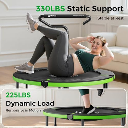 BCAN SP3 40"/48" Foldable Mini Trampoline, Rebounder Trampoline for Adults, U/T Adjustable Foam Handle, Exercise Rebounder for Adults Indoor/Garden Workout, Max Load 330lbs/440lbs-40T-Green