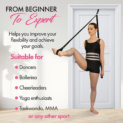 Stretching Strap With Door Anchor - Stretching Equipment to Improve Legs Flexibility - Splits Trainer For Home Ideal In Ballet, Dance, Cheerleading, Taekwondo, Yoga, Pole Dancing & Gymnastics - color: Black