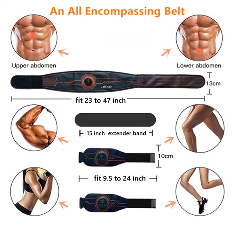 Abs Stimulator Muscle Training Fitness Workout Equipment Ab Core Toner Belt for Abdominal/Arm/Leg Full Set Fit 23''-60''