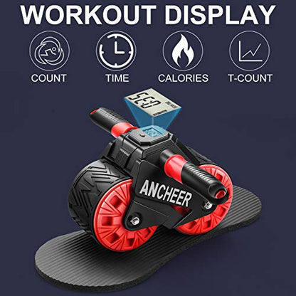 ANCHEER Ab Roller for Abs workout, Ab Wheel Roller with Knee Pad Mat and Intelligent Display, Fitness Ab Carver Pro Roller with Automatic Rebound, Ab Workout Equipment for Abdominal Exercise