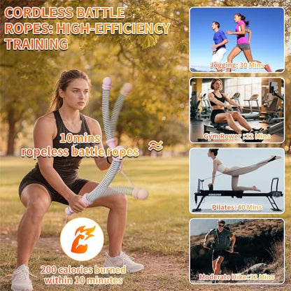Ropeless Battle Ropes for Home Gym, Portable Cordless Weighted Battle Rope - size: Adjustable Pink