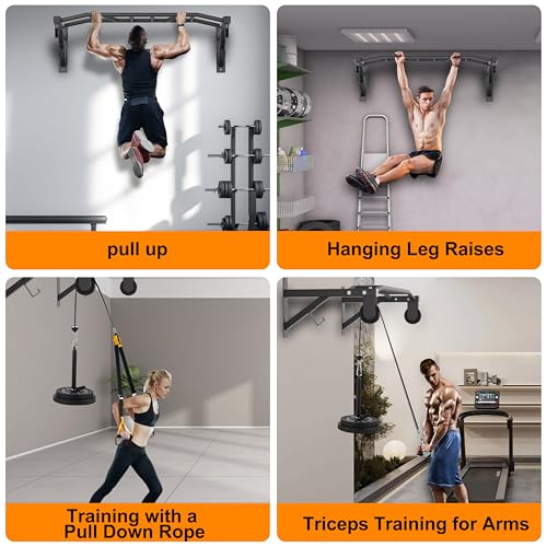 Upgrade Pull Up Bar Wall Mounted,Heavy Duty Multi Grip Chin Up Bar for Strength Training, 600 lbs Capacity, Durable Steel Construction, Perfect for Home and Garage Workouts - color: Black