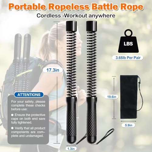 2 in 1 Weighted Ropeless Battle Ropes, Portable Cordless Battle Ropes for Home Gym, Heavy Duty Workout Exercise Rope for Strength Training & HIIT, Fitness Equipment for Men & Women