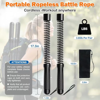 2 in 1 Weighted Ropeless Battle Ropes, Portable Cordless Battle Ropes for Home Gym, Heavy Duty Workout Exercise Rope for Strength Training & HIIT, Fitness Equipment for Men & Women