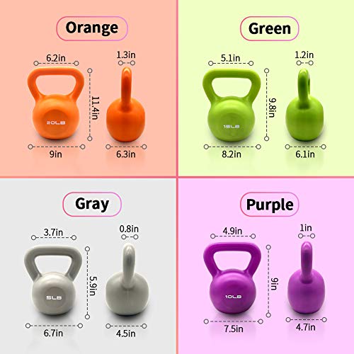 Women Exercise Kettlebells 50LBs Set with Vinyl Coated Strength Training Kettle Bell for Home Workout, Strong Grip Weights 5/10/15/20lb Included