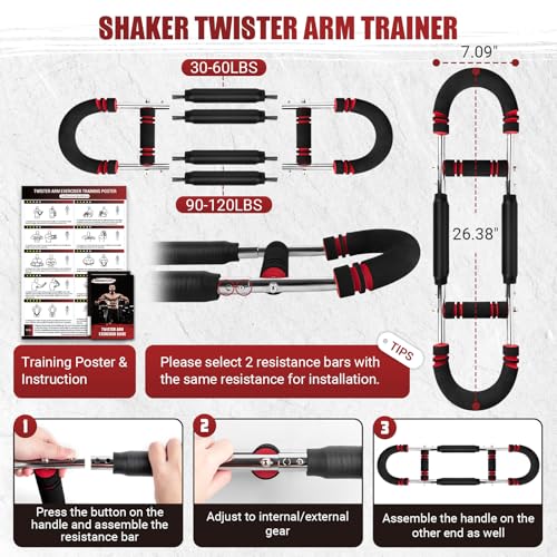 Twister Arm Trainer, 30-120 lbs Adjustable Twister Arm Chest Exerciser with 4 Spring & Poster for Men & Women, Detachable Power Twister Home Fitness Equipment for Enhancing Upper Body Muscle
