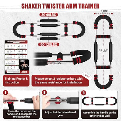 Twister Arm Trainer, 30-120 lbs Adjustable Twister Arm Chest Exerciser with 4 Spring & Poster for Men & Women, Detachable Power Twister Home Fitness Equipment for Enhancing Upper Body Muscle