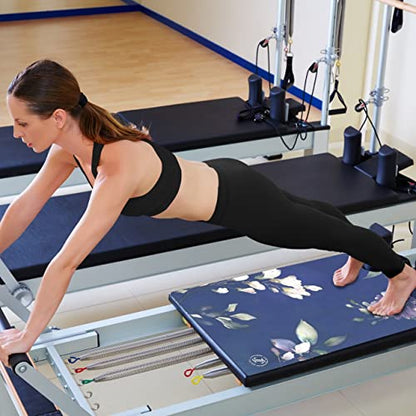 Pilates Reformer Mat and Towel - Exercise Fitness Gym Mat - Mini Travel Yoga Mat With Black Rubber Backing - Lightweight Non-Slip Portable Mat With Carry Bag - Pilates Socks Optional - color: Secret Garden