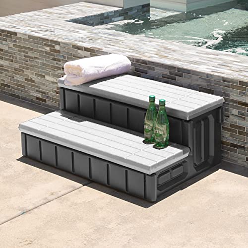 XtremepowerUS Universal Heavy Duty 2-Step Spa & Hot Tub Step Porch Steps with Large Storage Compartment Non-Slip Resistant Step Stairs 36" Inches Long Stool Pool Ladder, Grey - color: Gray