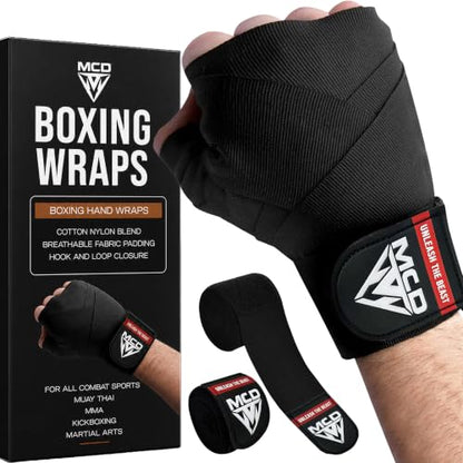 MCD Boxing Wraps for Men & Women 4.5m/180” Boxing Hand Wraps for Bᴏxing Gloves with Thumb Loop Muay Thai Hand Wrаps Semi-Elastic Wrist Wrаps Bᴏxing Wrap for MMA, Muay Thai & Martial Arts Training - color: Black