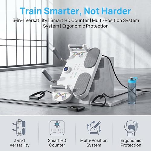 3-In-1 Multifunctional Push-Up Board & Resistance Band Trainer with Thickened Elbow Pads, Non-Slip, Pushup Handles, & Reps Time Monitoring, Portable Foldable Home Gym Fitness Equipment - color: White