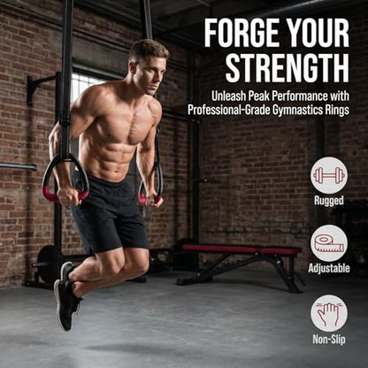Gymnastic Rings, Gymnastic Rings Equipment, Pull-up Gymnastic Rings, Home Gymnastic Rings no-Punch bar Lanyard for Training Workouts - color: Red