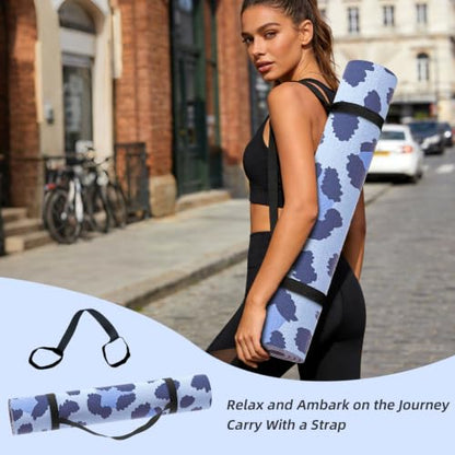 ILILI Yoga Mat Leopard Print Yoga Mat 8mm, Suede & TPE Thick Exercise Mat - color: Blue