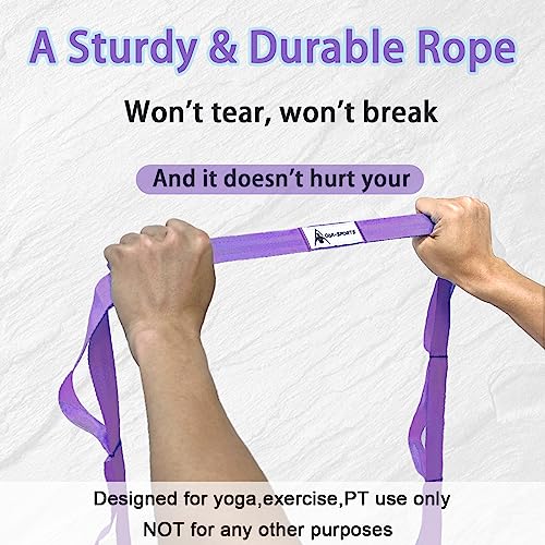 Stretching Strap Yoga Strap with Loops, Stretch Straps for Physical Therapy, Non-Elastic Exercise Strap for Pilates, Dance and Gymnastics with Workout Guide - color: Purple
