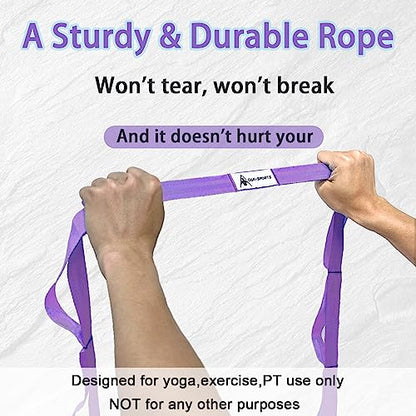 Stretching Strap Yoga Strap with Loops, Stretch Straps for Physical Therapy, Non-Elastic Exercise Strap for Pilates, Dance and Gymnastics with Workout Guide - color: Purple+Black