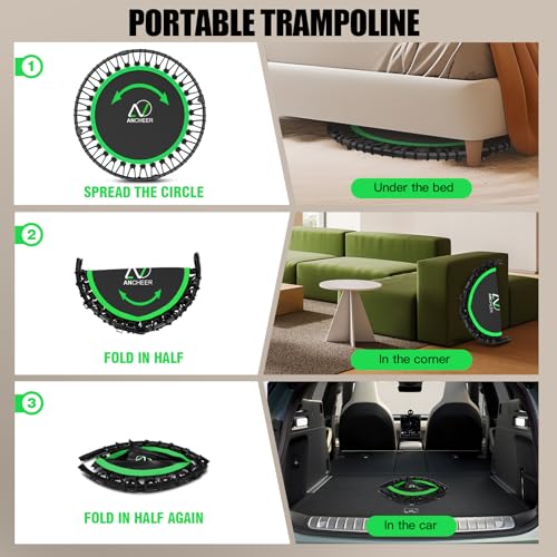 ANCHEER Trampoline, 40" Mini Rebounder Trampoline for Adults/Kids with 4 Level Adjustable Foam Handle,Bungees Fitness Trampoline Indoor/Outdoor, 400LBS Exercise Trampoline for Home, Garden, and Gym