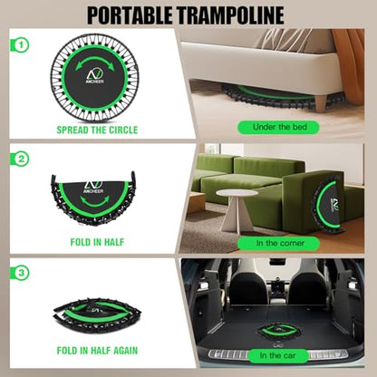 ANCHEER Trampoline, 40" Mini Rebounder Trampoline for Adults/Kids with 4 Level Adjustable Foam Handle,Bungees Fitness Trampoline Indoor/Outdoor, 400LBS Exercise Trampoline for Home, Garden, and Gym