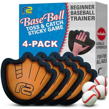 Toss and Catch Ball Game Set - Easy to Use Sticky Balls & Beginner Baseball Training Glove - Premium Toy Paddle Fits All Hand Sizes From Toddlers to Teens & Adults - Fun Gift Idea for Boys and Girls - style: 4 Pack