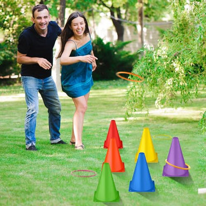 52 Pcs Ring Toss Game Set 12 Plastic Training Cones 40 Toss Rings for Carnival Party Backyard Indoor Outdoor Games