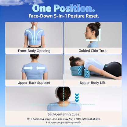 G.StretchAid Face-Down Posture Corrector for Tech Neck & Rounded Shoulders, Guided Chin-Tuck, 4-Level Cervical Support, Neck Stretcher, Travel Case