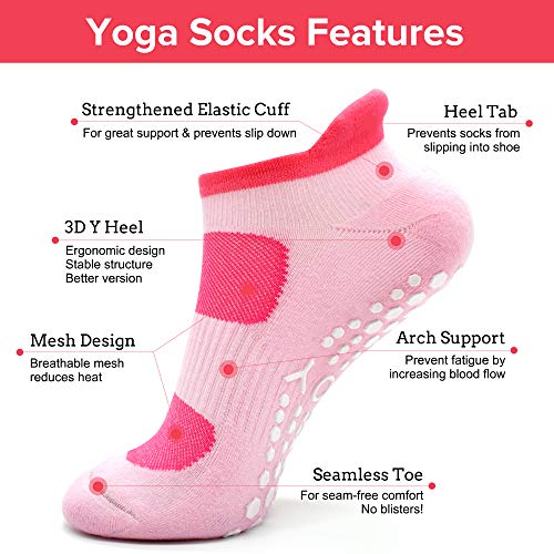 Busy Socks 2 Pack Women Ankle Non Slip Yoga Pilates Grip Socks with Cushion - color: 2 Pairs Pink