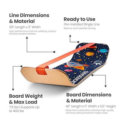 GIBBON SlackBoard, Balance Board Kids & Adults, Slackline Balance Trainer - color: Astro - 1 Line