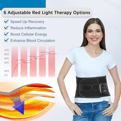 Lower Back Massager Belt with Red Light Heating Therapy, Cordless Heating Pad for Back, Rechargeable 5000 mAh Battery, Heated Back Brace Warmer Belt for Back Pain Relief,L