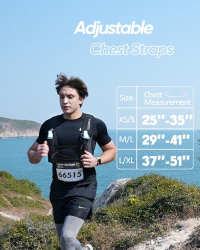 Running Vest for Women Men, USA Original Patent, Adjustable Chest Straps Running Hydration Vest with 500ml Soft Flask, Lightweight Reflective Hydration Backpack for Marathon