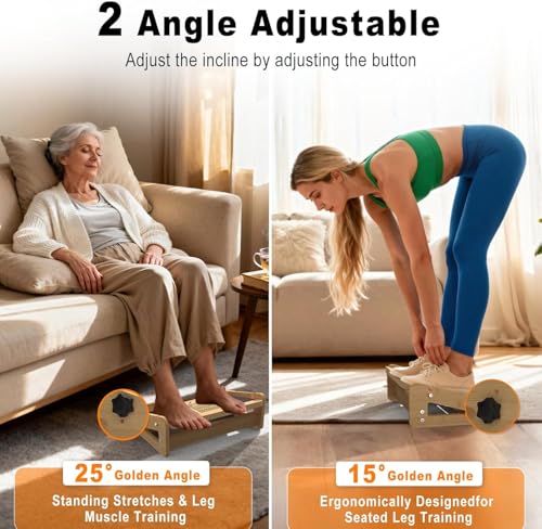 Slant Board for Calf Stretching with Foot Massage Roller, Calf Stretcher Slant Board for Exercise, Portable Adjustable Bamboo Incline Slantboard for Ankle Knees Leg Physical Therapy Equipment