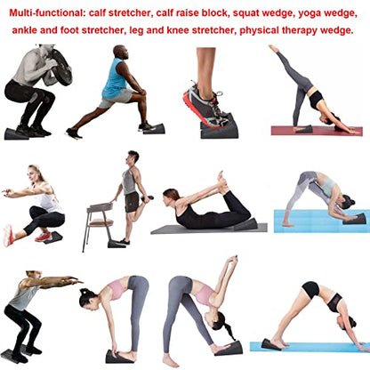 Squat Wedge Block Adjustable Slant Board, Heavy Duty 3pcs Foam Foot Ankle Knee Stretcher Leg Extender, Incline Platform Ramp For Heel Elevated Exercise and Calf Raise