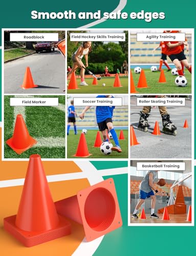 GHB Hex Agility Rings 1 Pack and 12 Pack 7 Inch Football Cones with 3 Carrying Bag