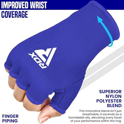 RDX Boxing Hand Wraps Inner Gloves Men Women, Half Finger Elasticated Bandages, Under Mitts Fist Protection, Muay Thai, Kickboxing, MMA, Martial Arts Speed Bag Punching Training - color: Blue White, size: Medium