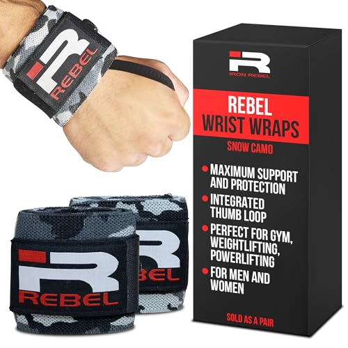 Iron Rebel Wrist Wraps - Flexible wrist support for weightlifting Straps for Men & Women - Comfortable & Durable Wrist Wraps for Everyday Lifting (Pair) - color: Snow Camo, size: 18 Inch